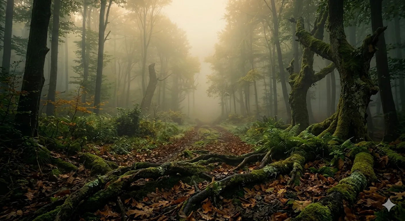 Mist drifting through the forests of Southern Poland